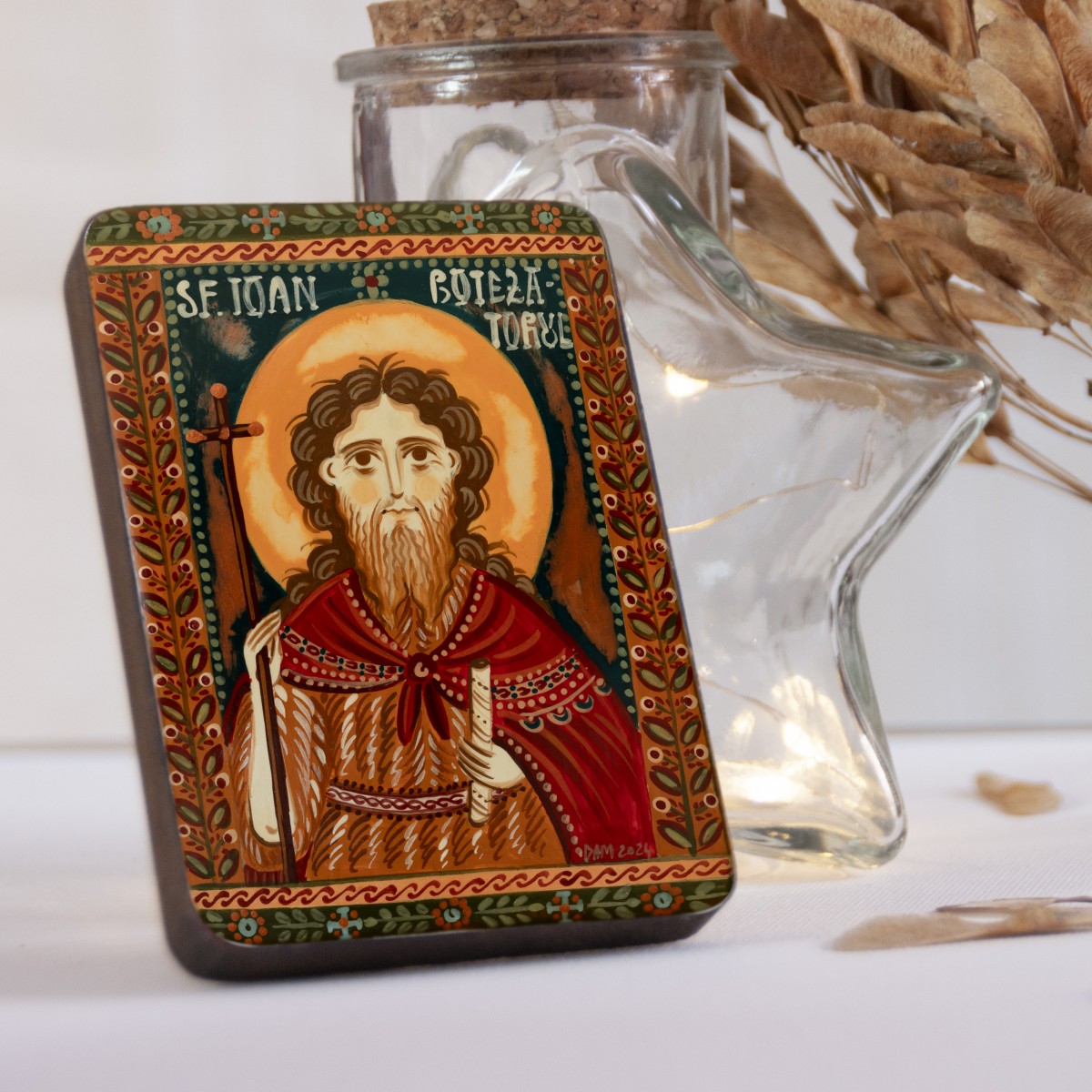 Icoană pe lemn "Sfântul Ioan Botezătorul", miniatură, 7x10 cm