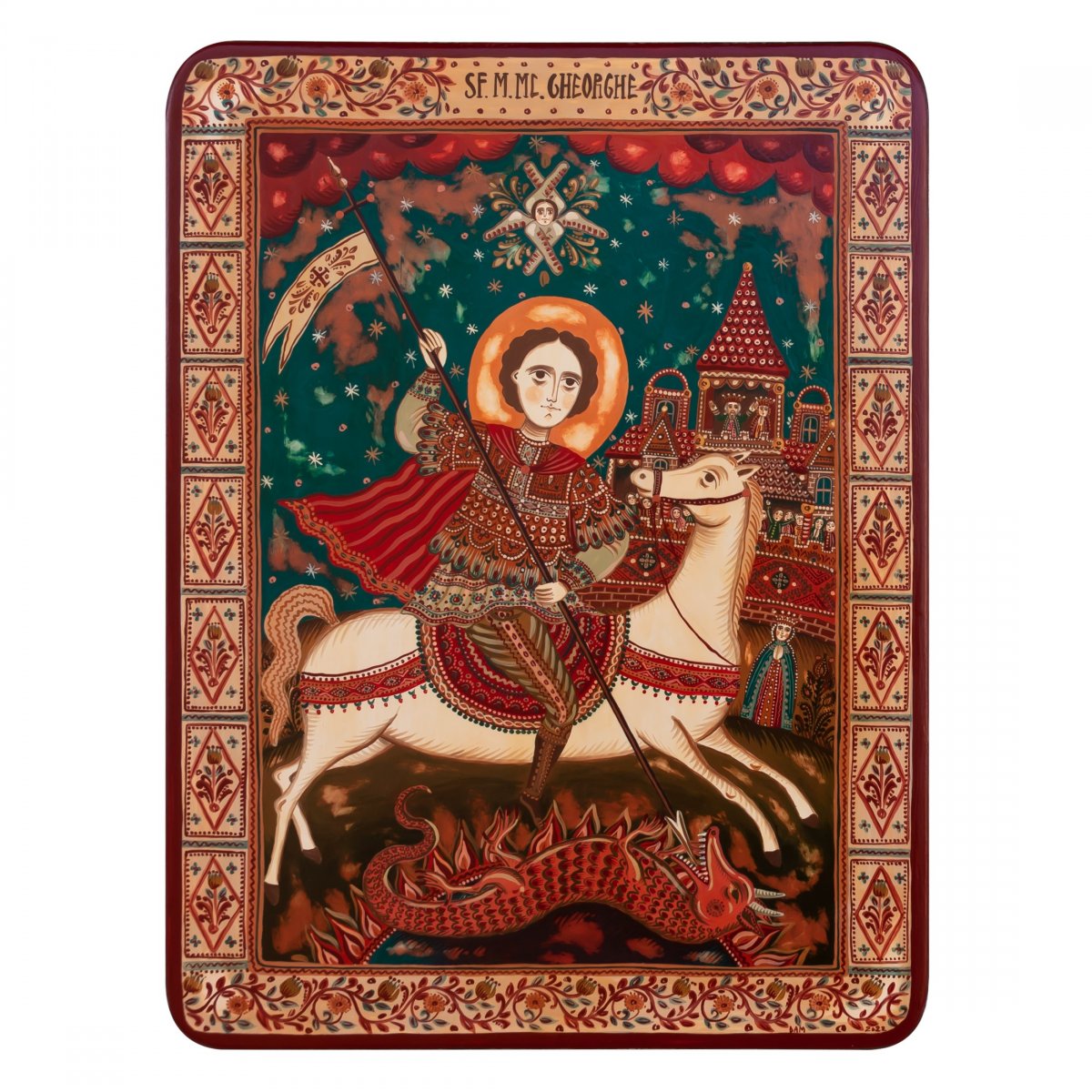 Wood icon, "St. George the Trophy-bearer", Hand painted