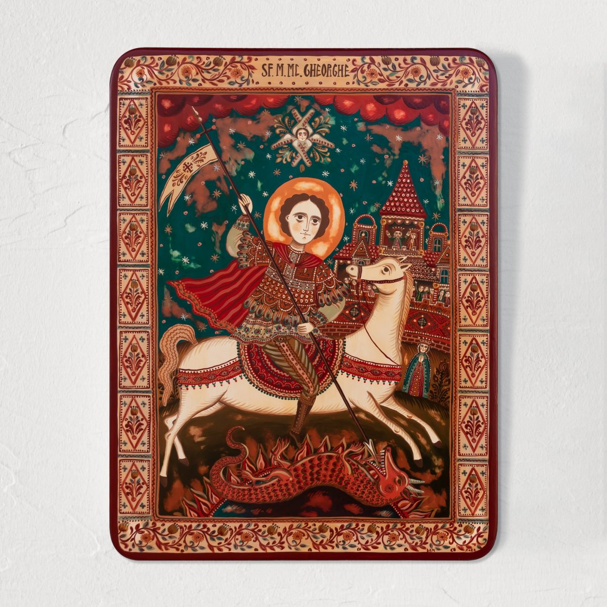 Wood icon, "St. George the Trophy-bearer", Hand painted