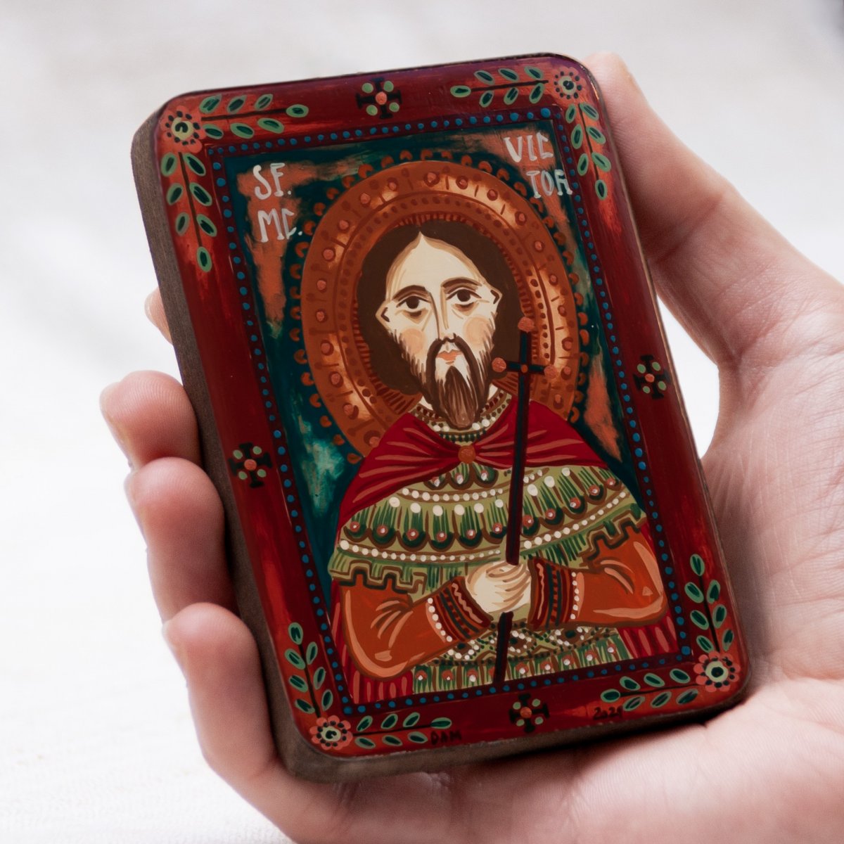 Wood icon, "Saint Victor", miniature, 7x10cm