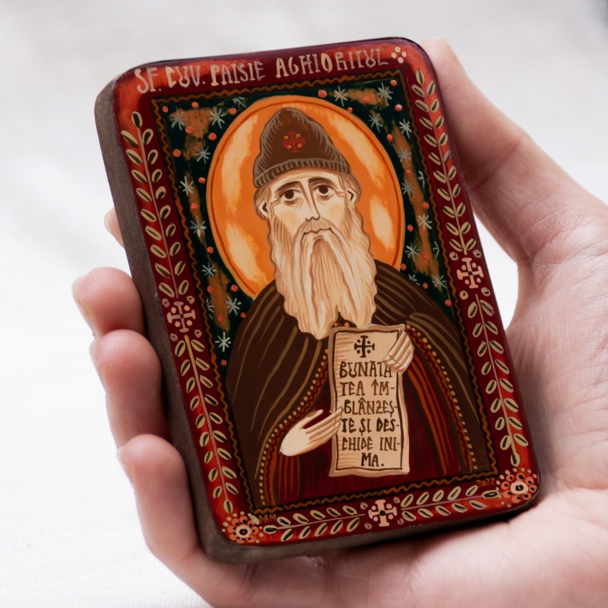 Wood icon, "Father Paisios of Mount Athos", miniature, 7x10cm