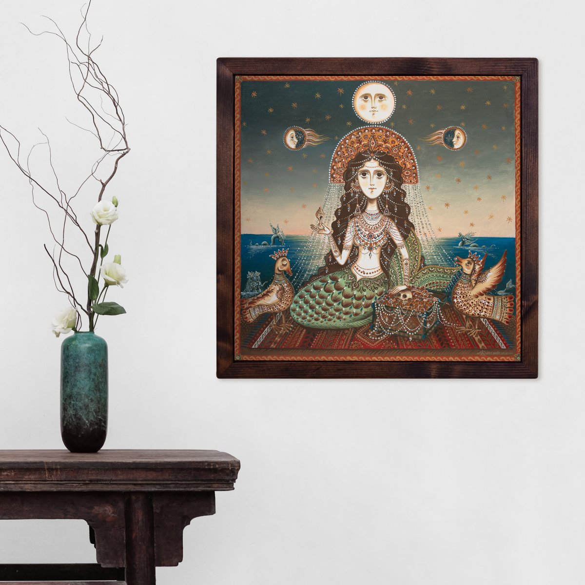 Tablou pe pânză, "Sirena", 40x40 cm, ramă lemn, pictat manual