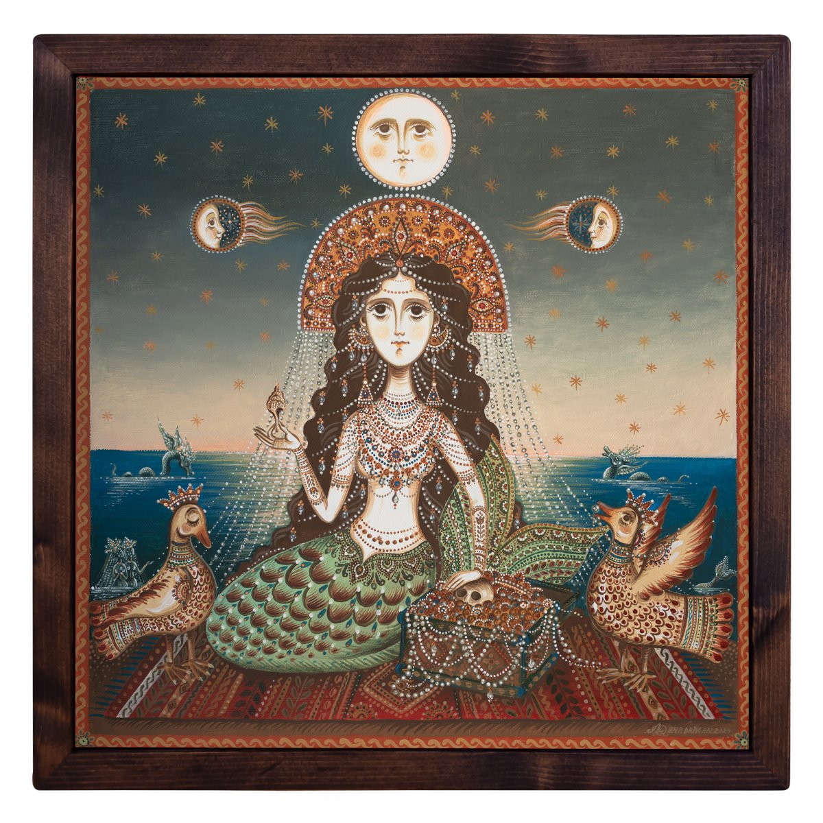 Canvas painting, "The Mermaid", 40x40 cm, hand painted, wooden frame