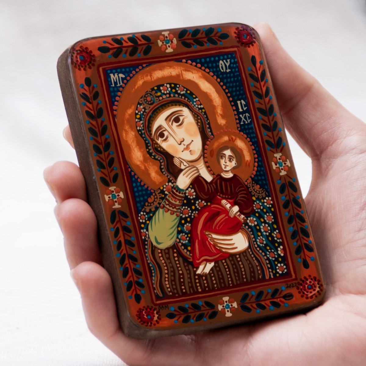 Wood icon, "Panagia Paramythea", miniature, 7x10cm