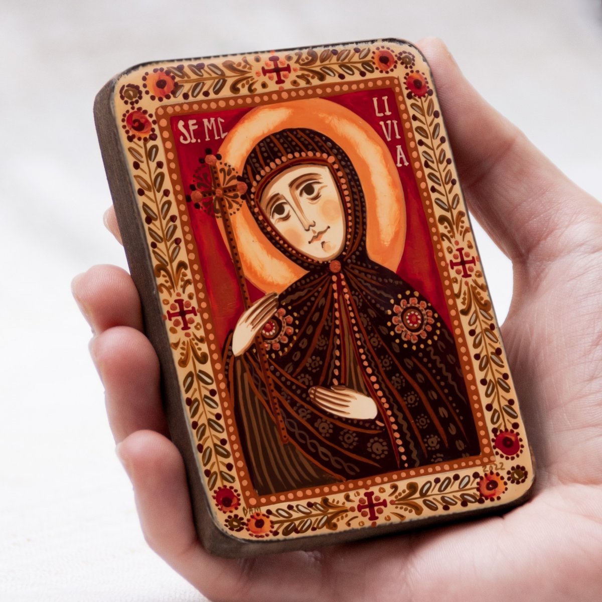 Wood icon, "Saint Livia", miniature, 7x10cm