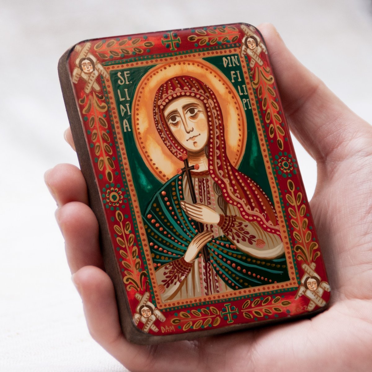 Icoană pe lemn "Sf. Lidia din Filipi", miniatură, 7x10 cm
