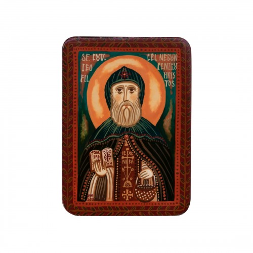 Icoană pe lemn "Sf. Teofil cel nebun pentru Hristos", miniatură, 7x10 cm