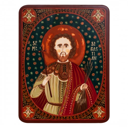 Wood icon, "Saint Sebastian", Hand painted