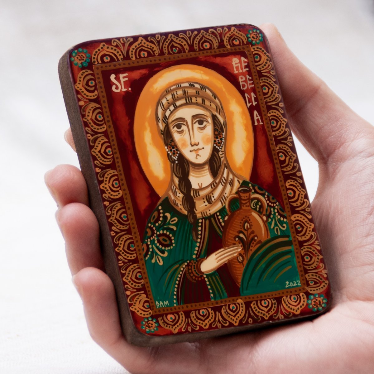 Wood icon, "Saint Rebecca", miniature, 7x10cm