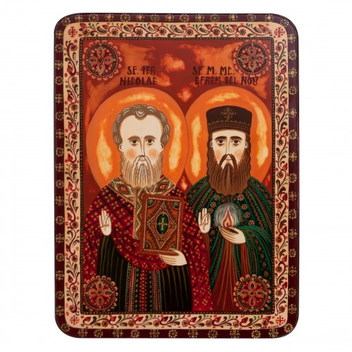 Wood icon, "St. Nicholas and St. Ephraim of Nea Makri", Hand painted