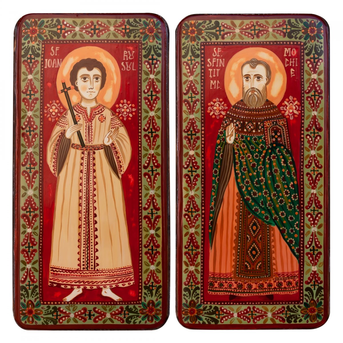 Wood icon, diptych, "St. John the Russian and St. Mocius", 2 x 10x20 cm