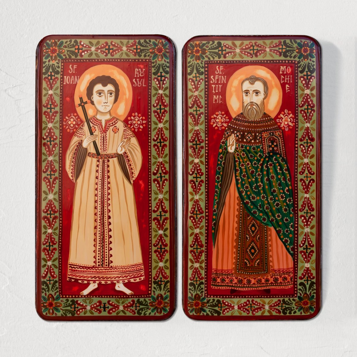 Wood icon, diptych, "St. John the Russian and St. Mocius", 2 x 10x20 cm