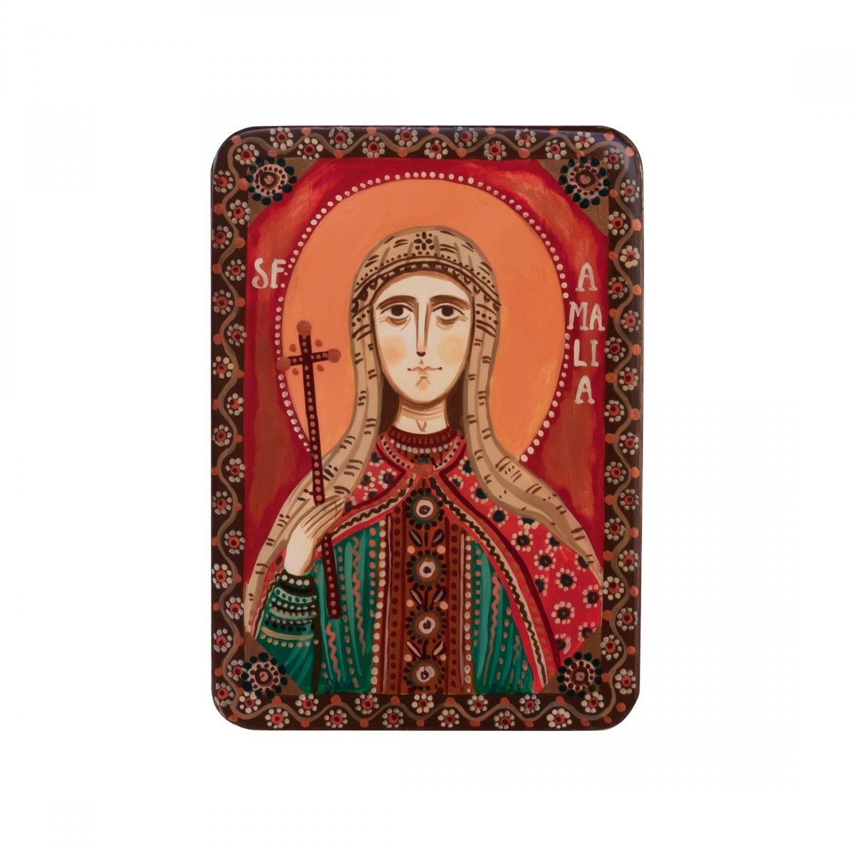 Wood icon, "Saint Amalia", miniature, 7x10cm