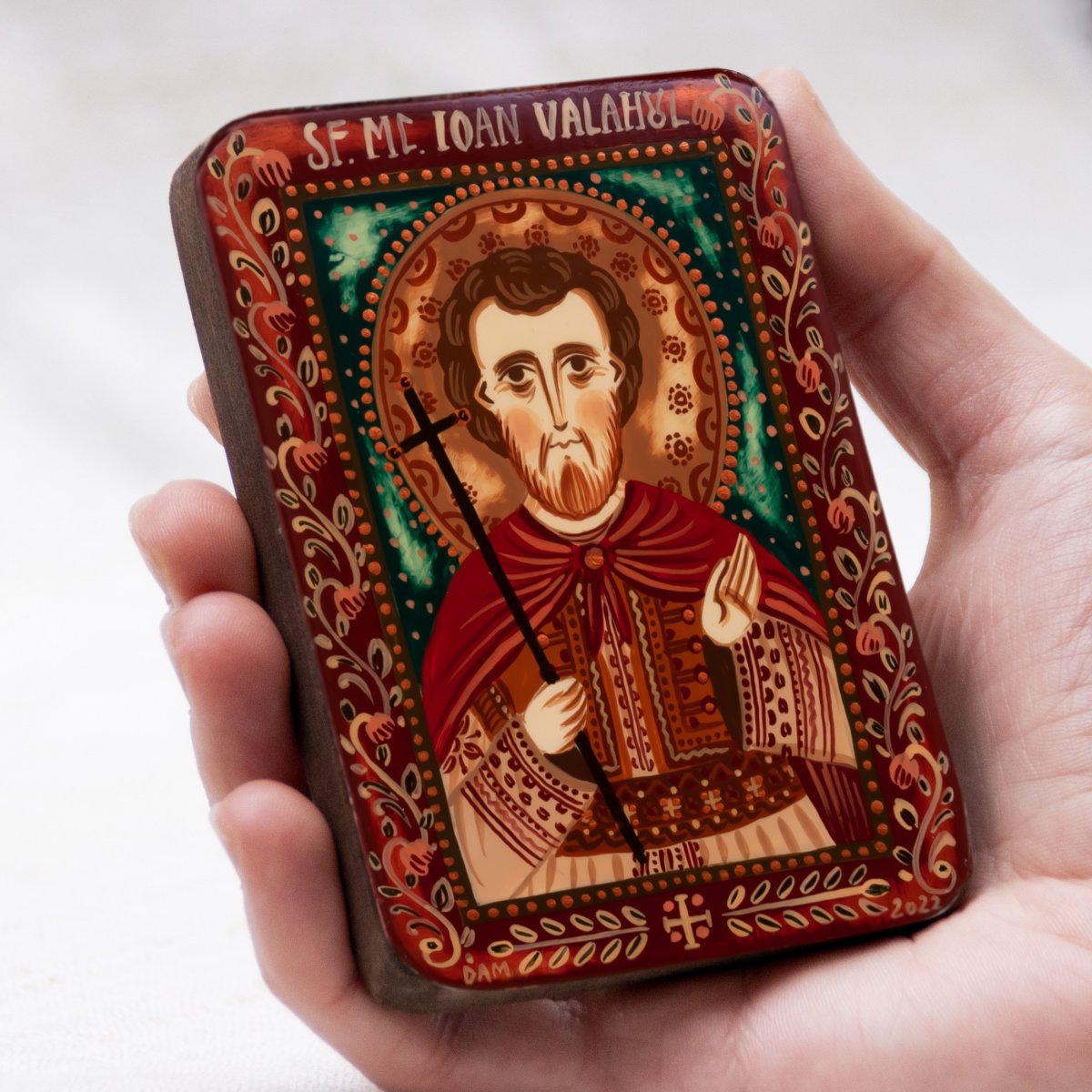 Icoană pe lemn "Sf. Mc. Ioan Valahul", miniatură, 7x10 cm