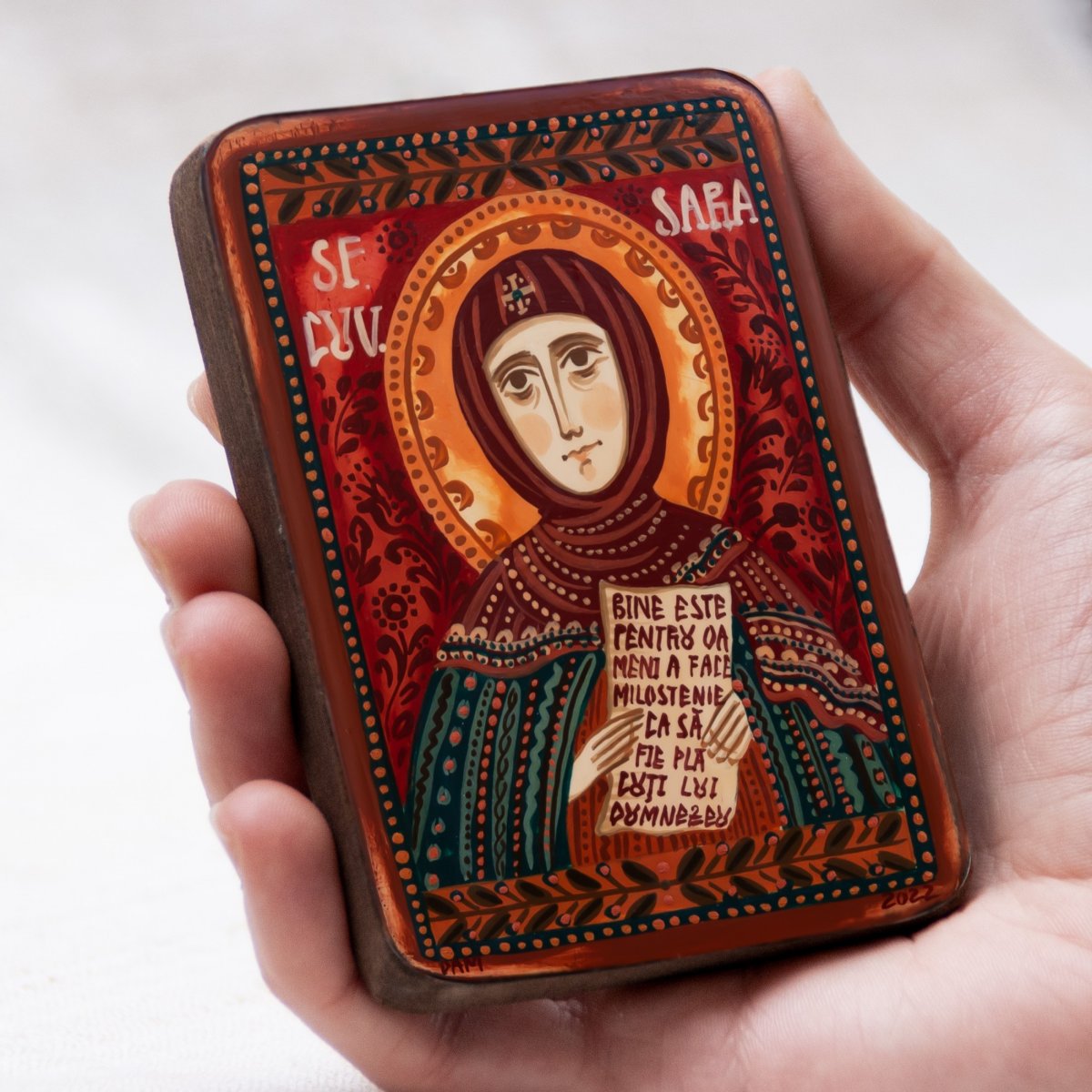 Icoană pe lemn "Sfânta Cuvioasă Sara", miniatură, 7x10 cm