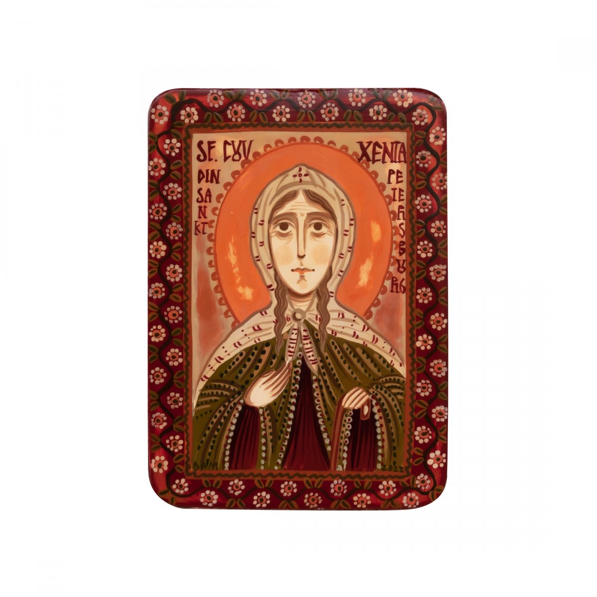 Wood icon, "Saint Xenia of St. Petersburg", miniature, 7x10cm