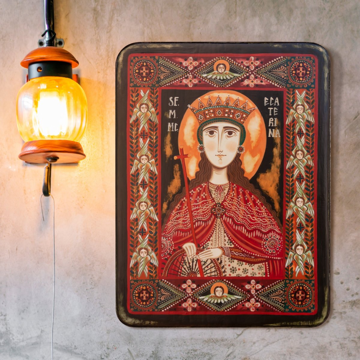 Wood icon, "St. Catherine of Alexandria", Hand painted