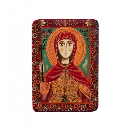 Icoană pe lemn "Sf. Mc. Sofia de la Roma", miniatură, 7x10 cm