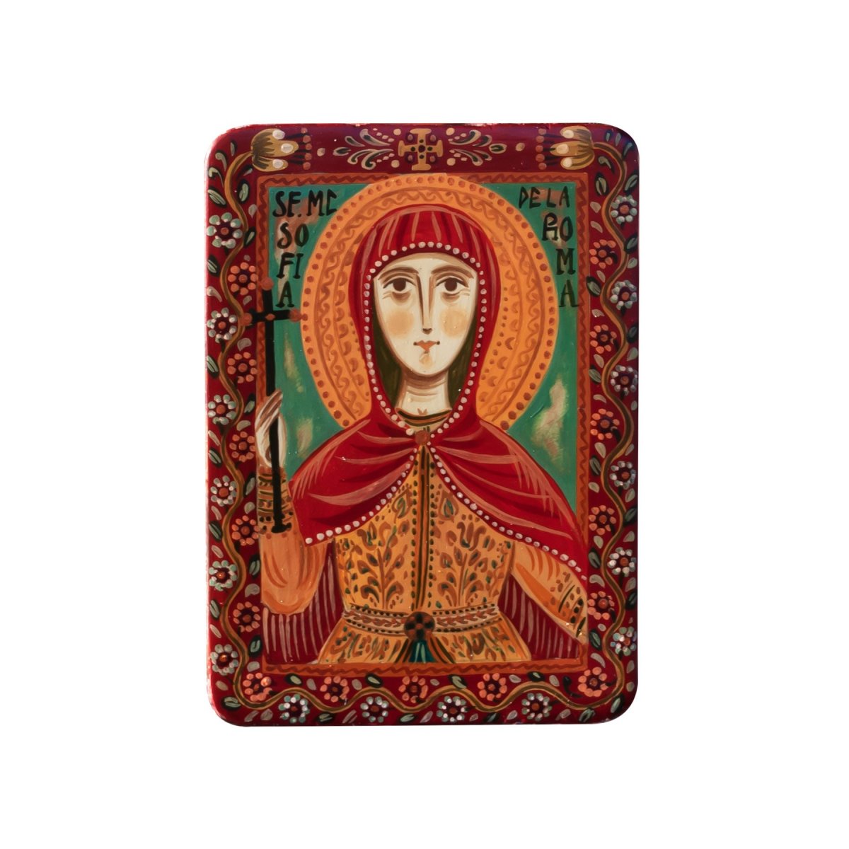 Icoană pe lemn "Sf. Mc. Sofia de la Roma", miniatură, 7x10 cm