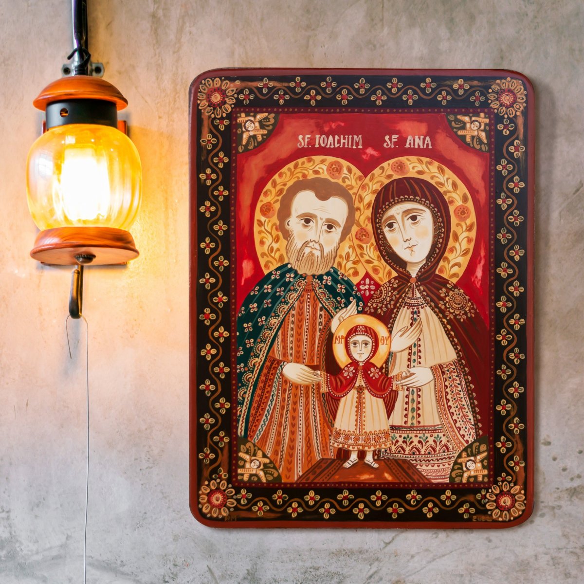 Wood icon, "Saints Joachim and Anna", Hand painted