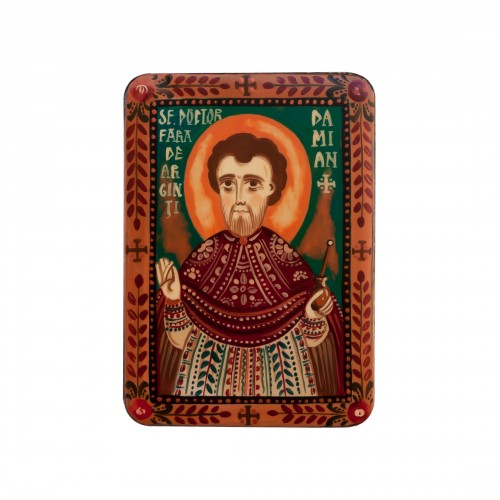 Wood icon, "Saint Damian", miniature, 7x10cm