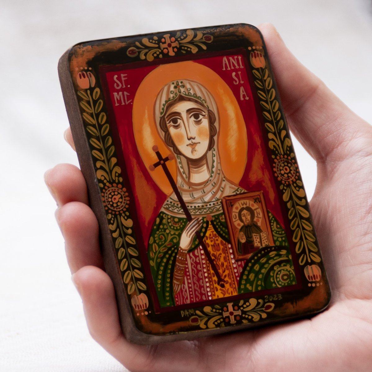 Wood icon, "Saint Martyr Anisia", miniature, 7x10cm