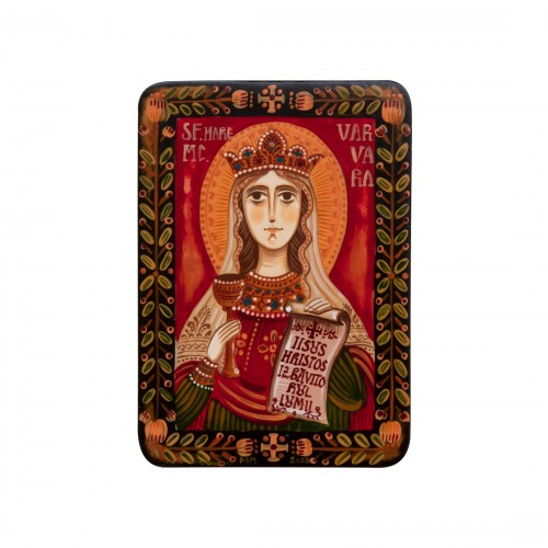 Wood icon, "Saint Barbara of Heliopolis", miniature, 7x10cm
