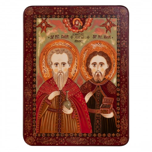 Wood icon, "Saints Cyrus and John", Hand painted