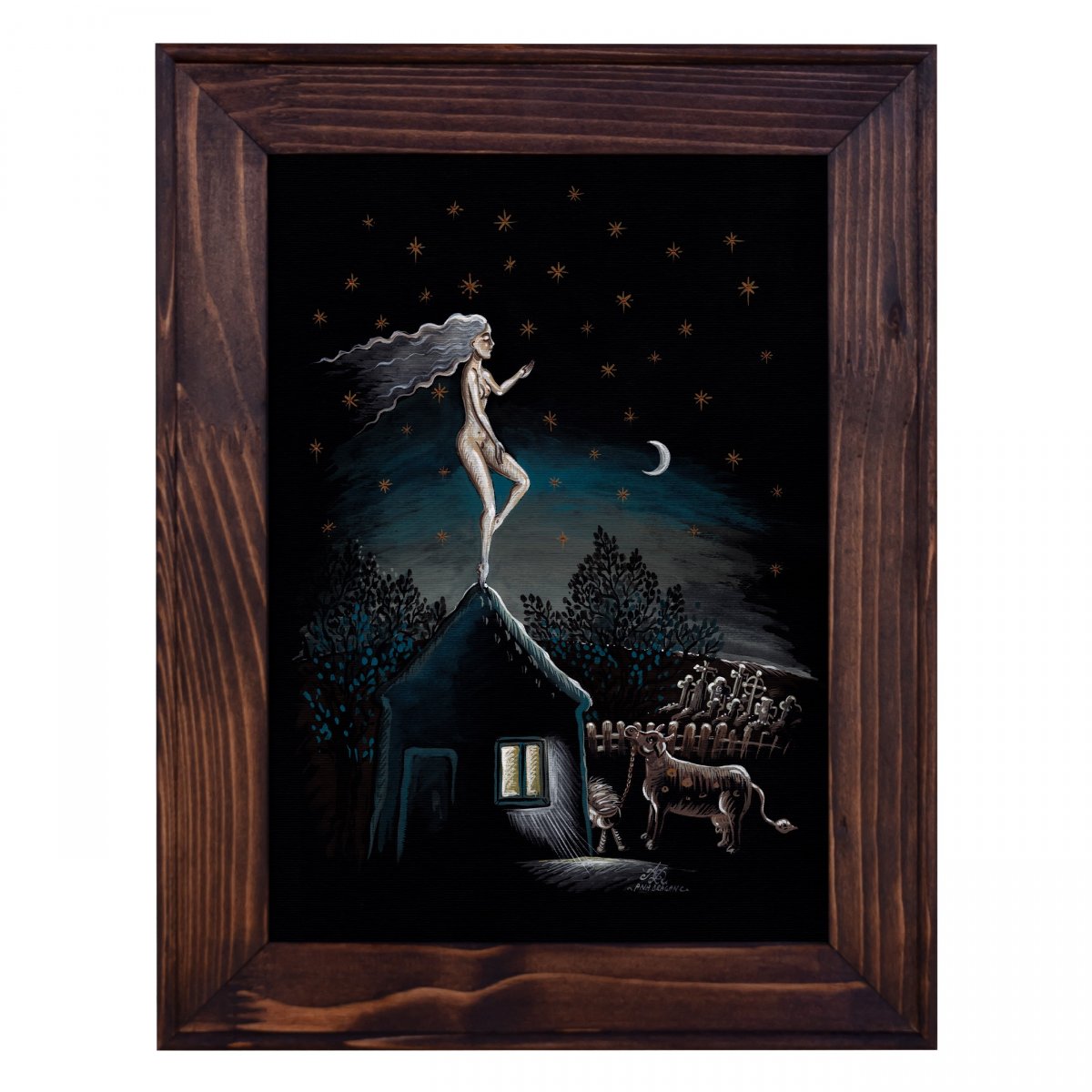 Illustration painting, "Reverie", Black Collection, Original Limited Edition