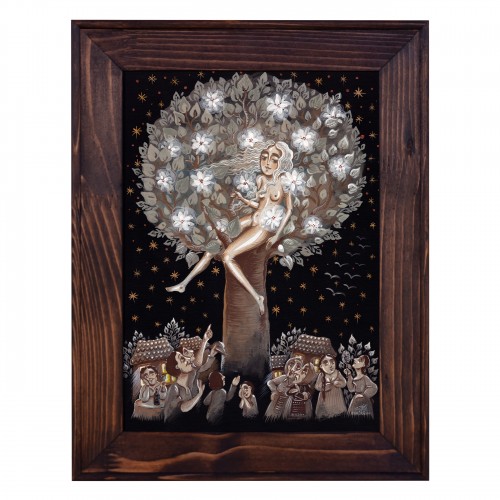 Illustration painting, "Woman in the Tree", Black Collection, Original Limited Edition