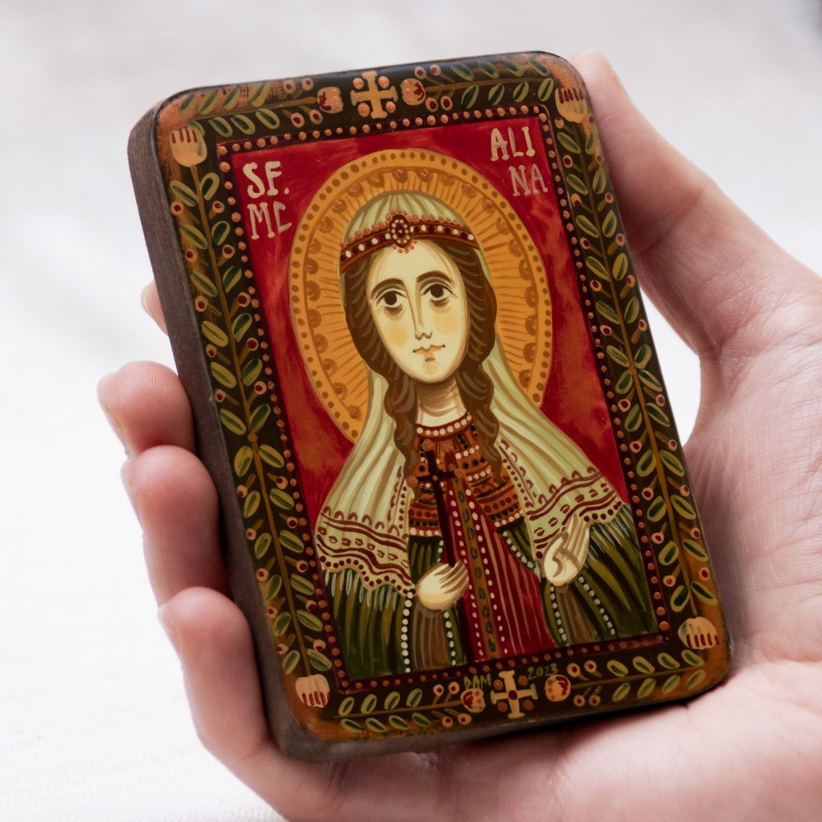 Wood icon, "Saint Alena", miniature, 7x10cm