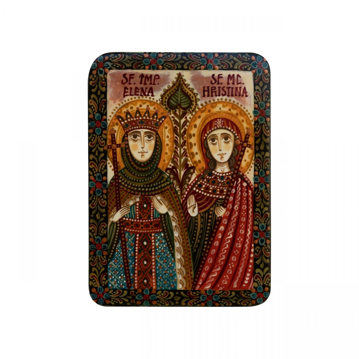 Icoană pe lemn "Sf. Împărăteasa Elena și Sf. Hristina", miniatură, 7x10 cm
