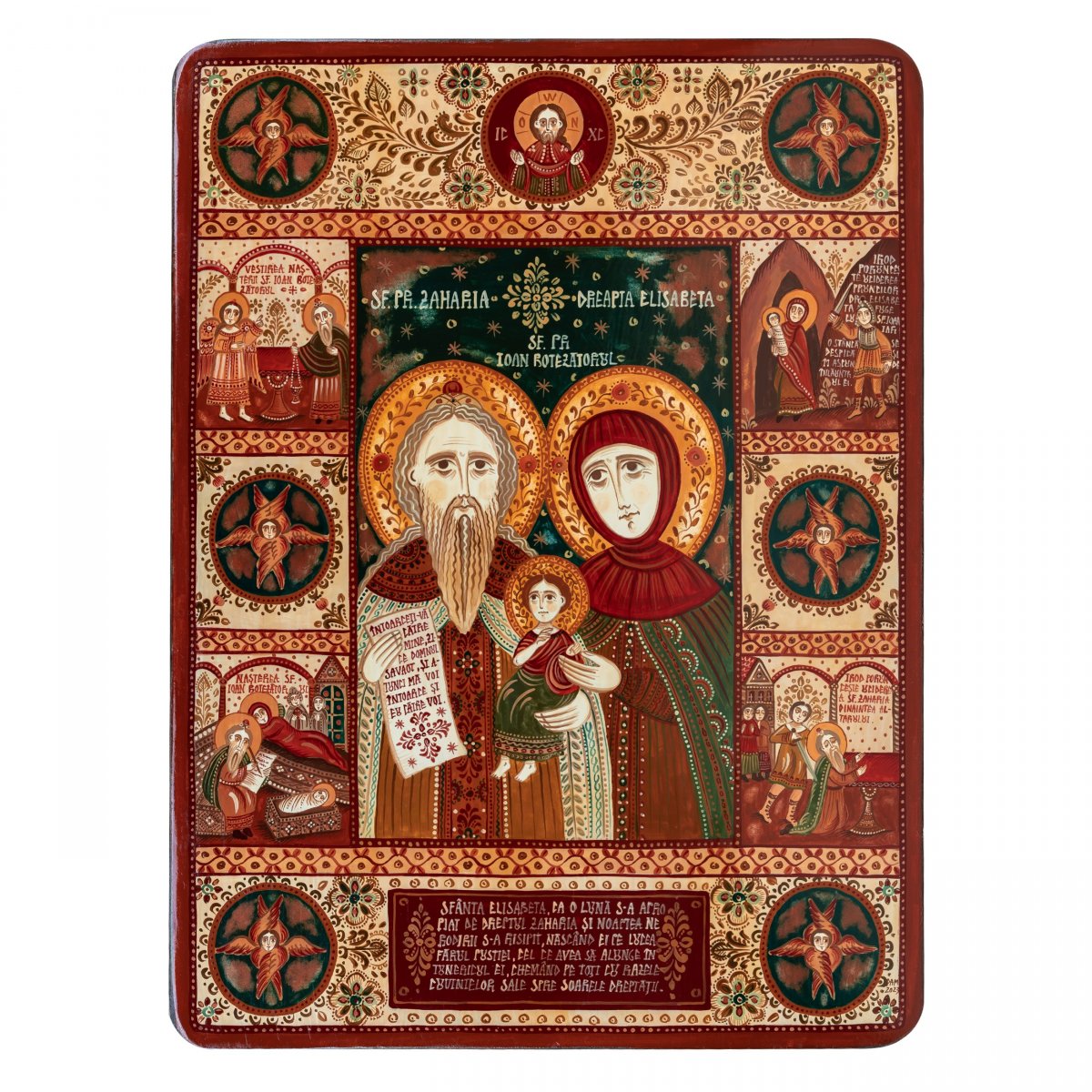 Wood icon, "St. Zacharias, St. Elizabeth and St. John the Baptist", Hand painted