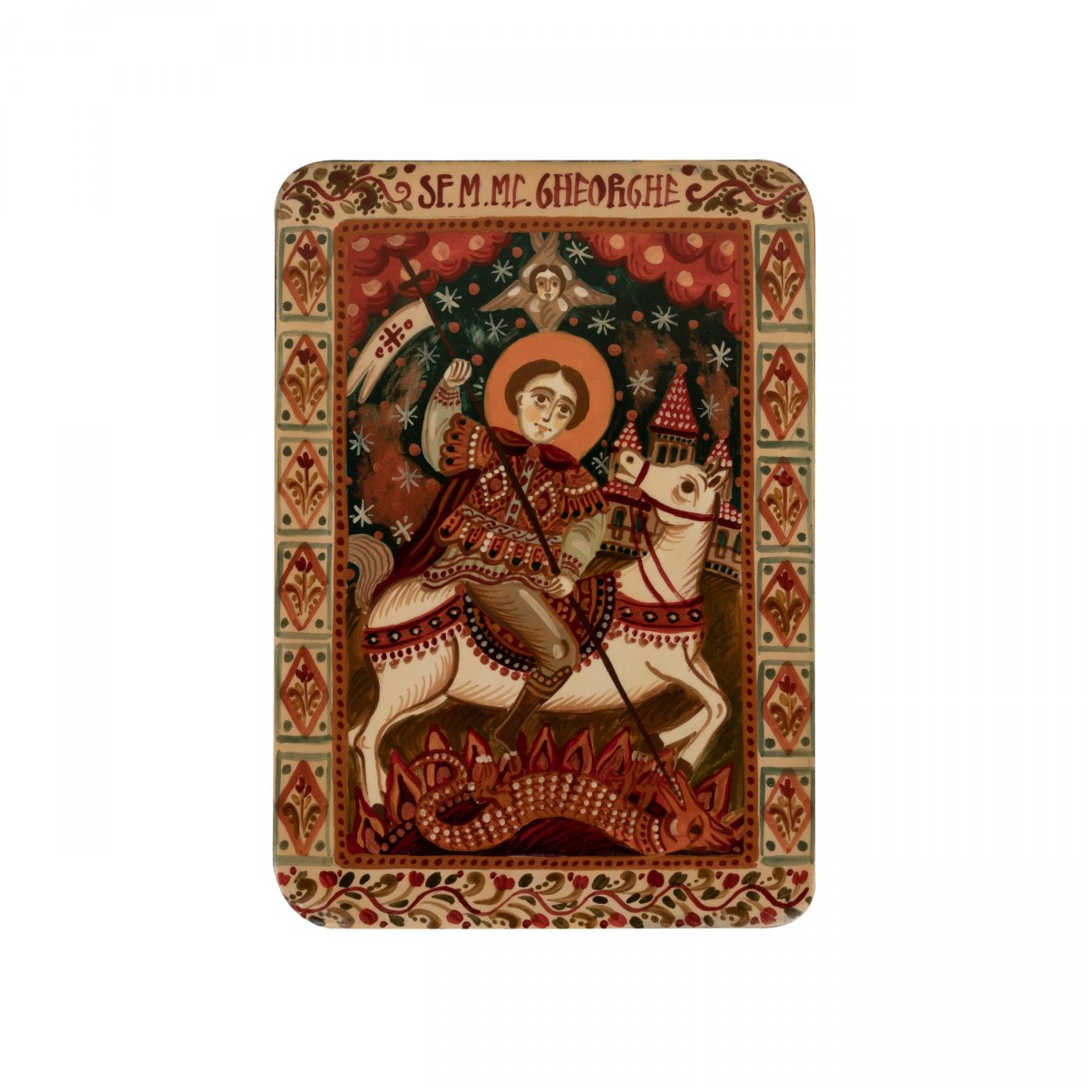 Wood icon, "St. George the Trophy-bearer", miniature, 7x10cm