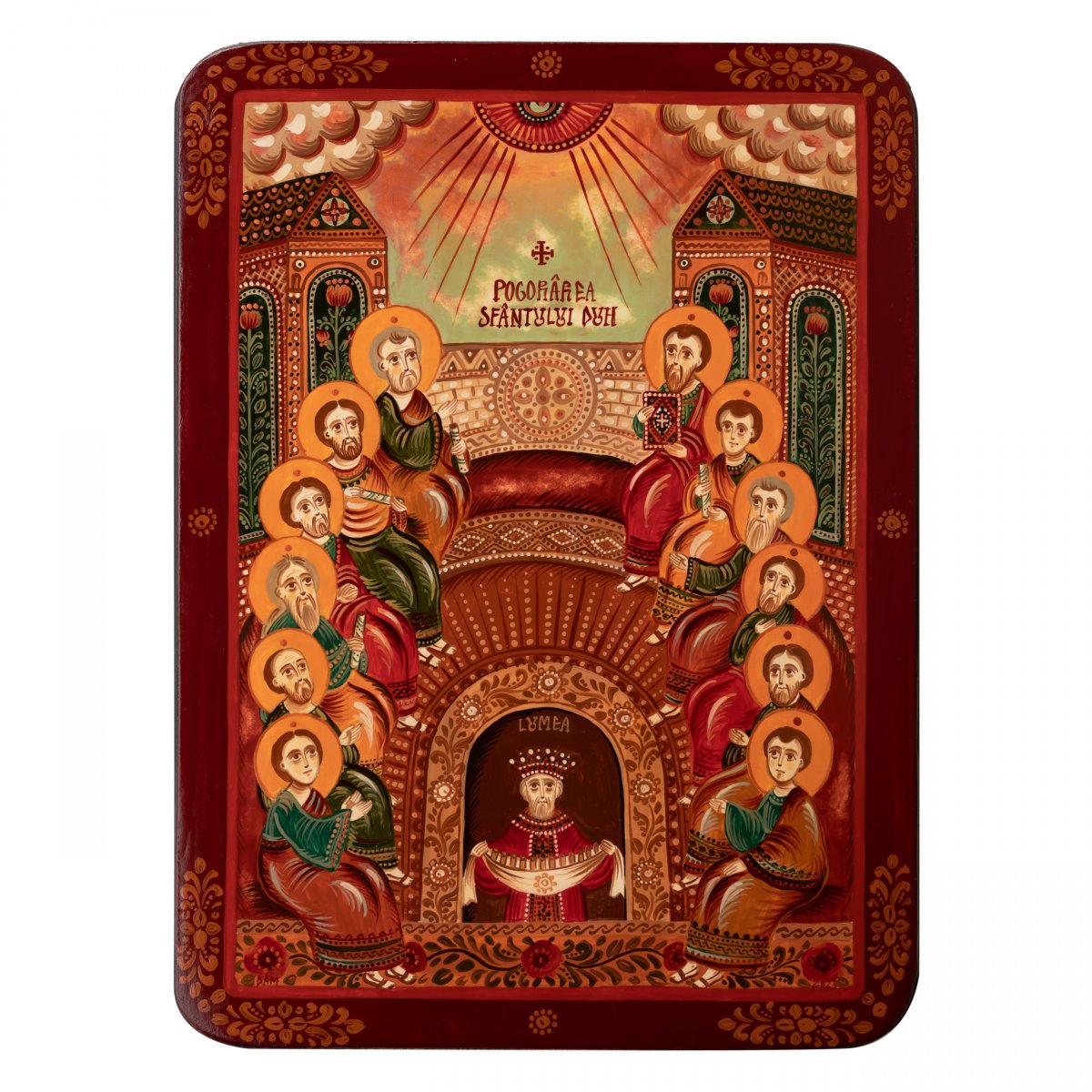 Wood icon, "Descent of the Holy Spirit", Hand painted
