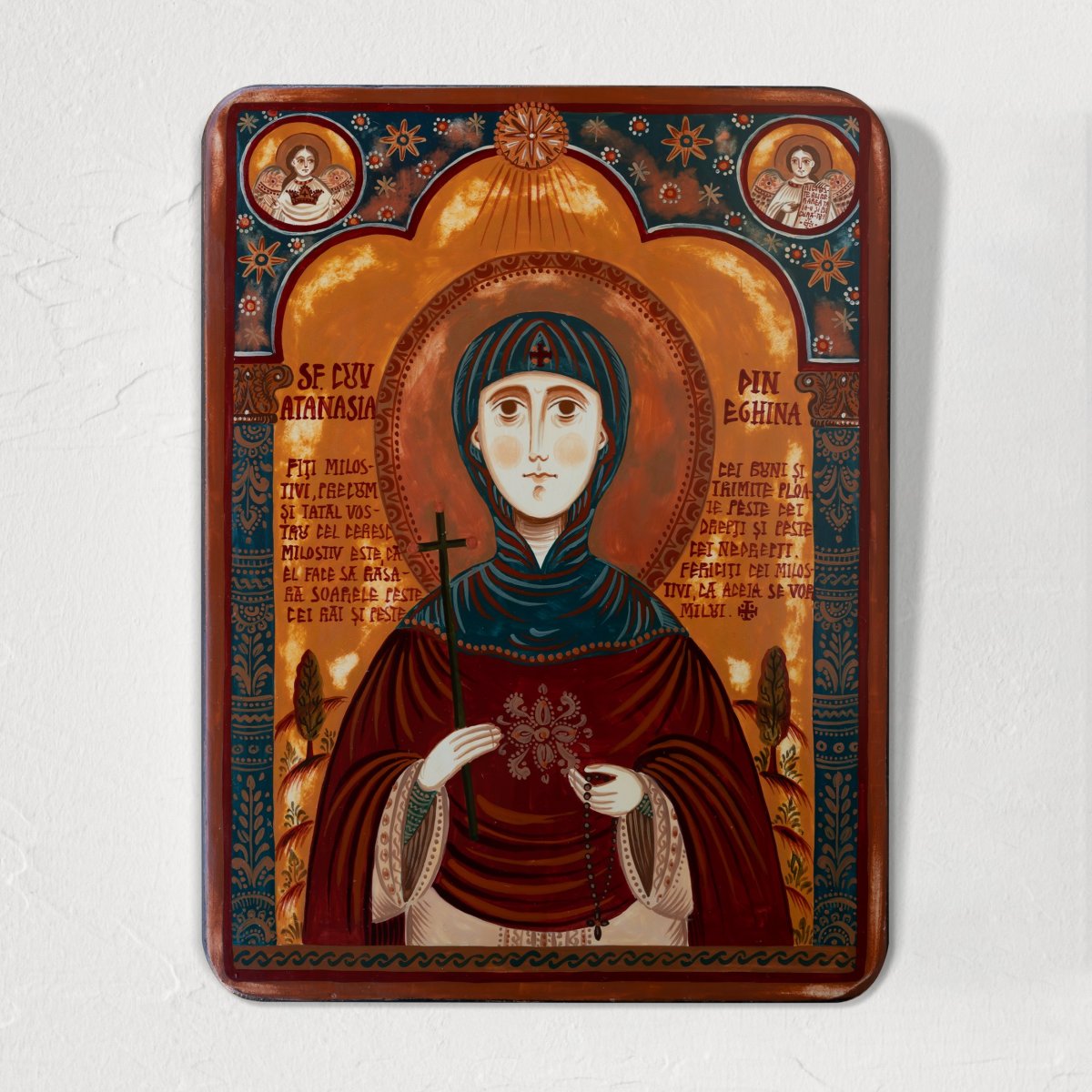 Wood icon, "Saint Athanasia of Aegina", Hand painted