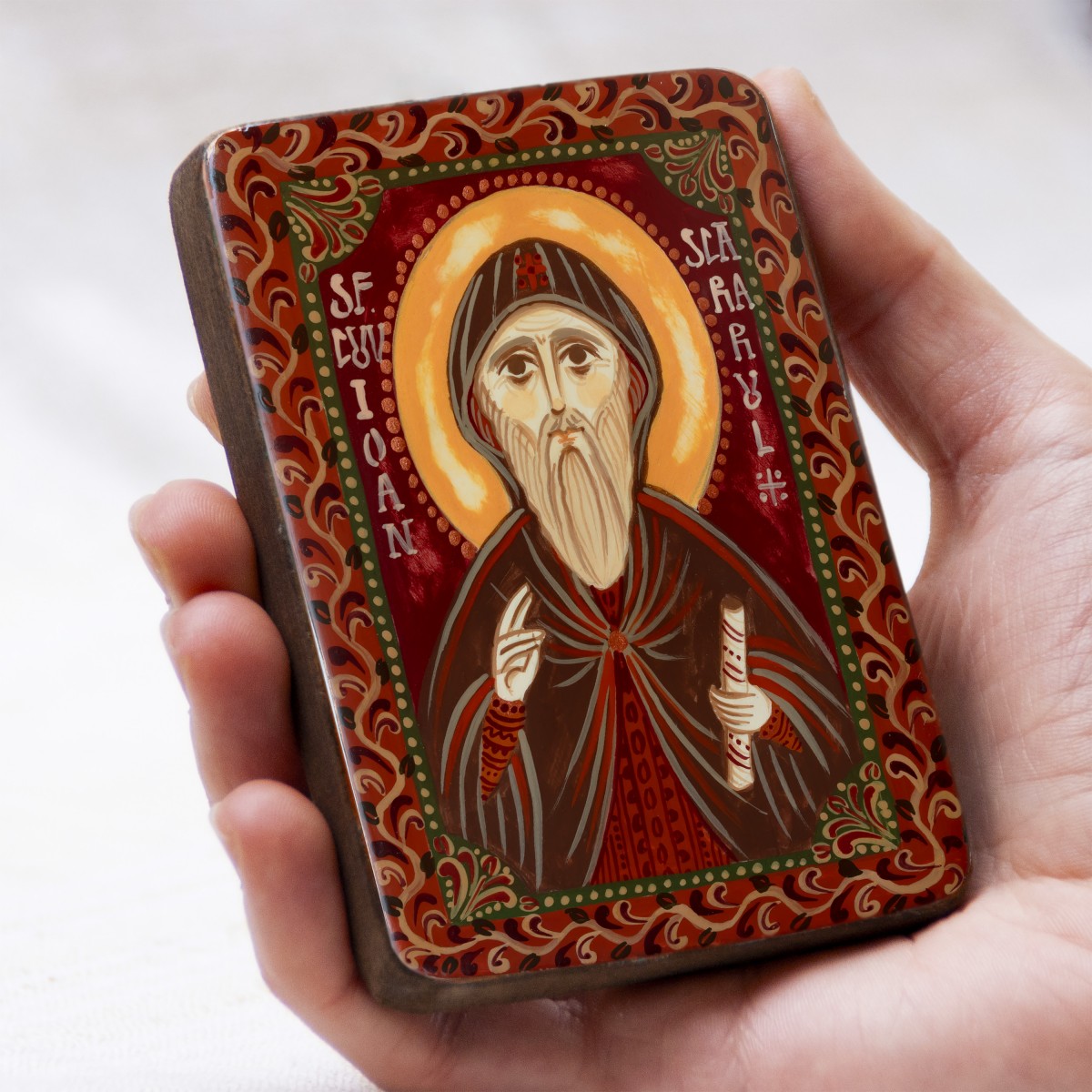 Icoană pe lemn "Sfântul Ioan Scărarul", miniatură, 7x10 cm