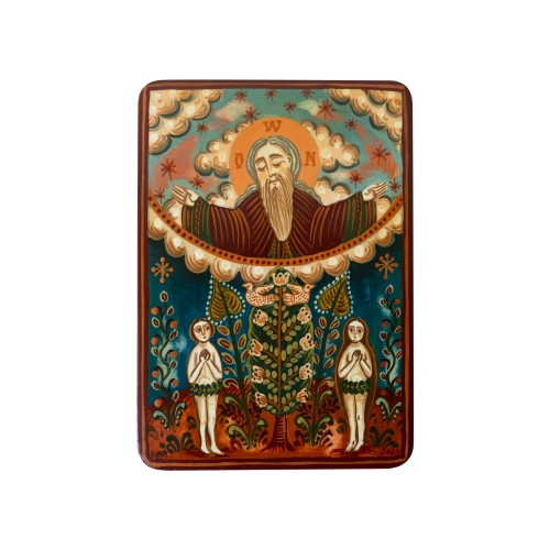 Wood icon, "Adam and Eve", miniature, 7x10cm
