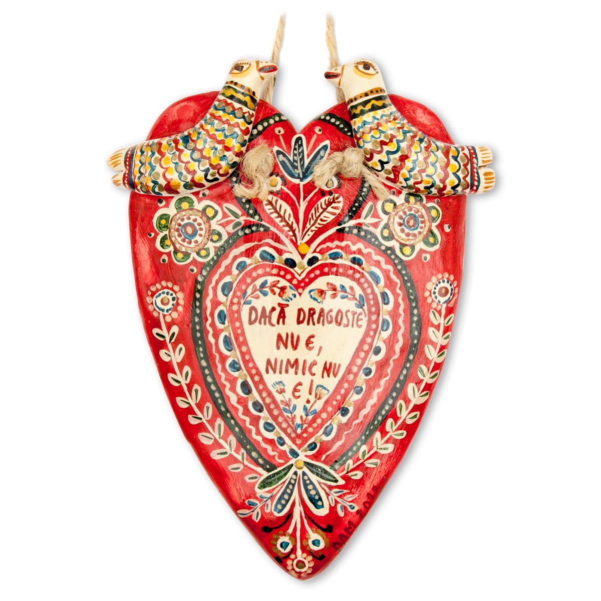 Modeling clay flat heart figurine, "If love is gone, all is lost", 10x13,5 cm