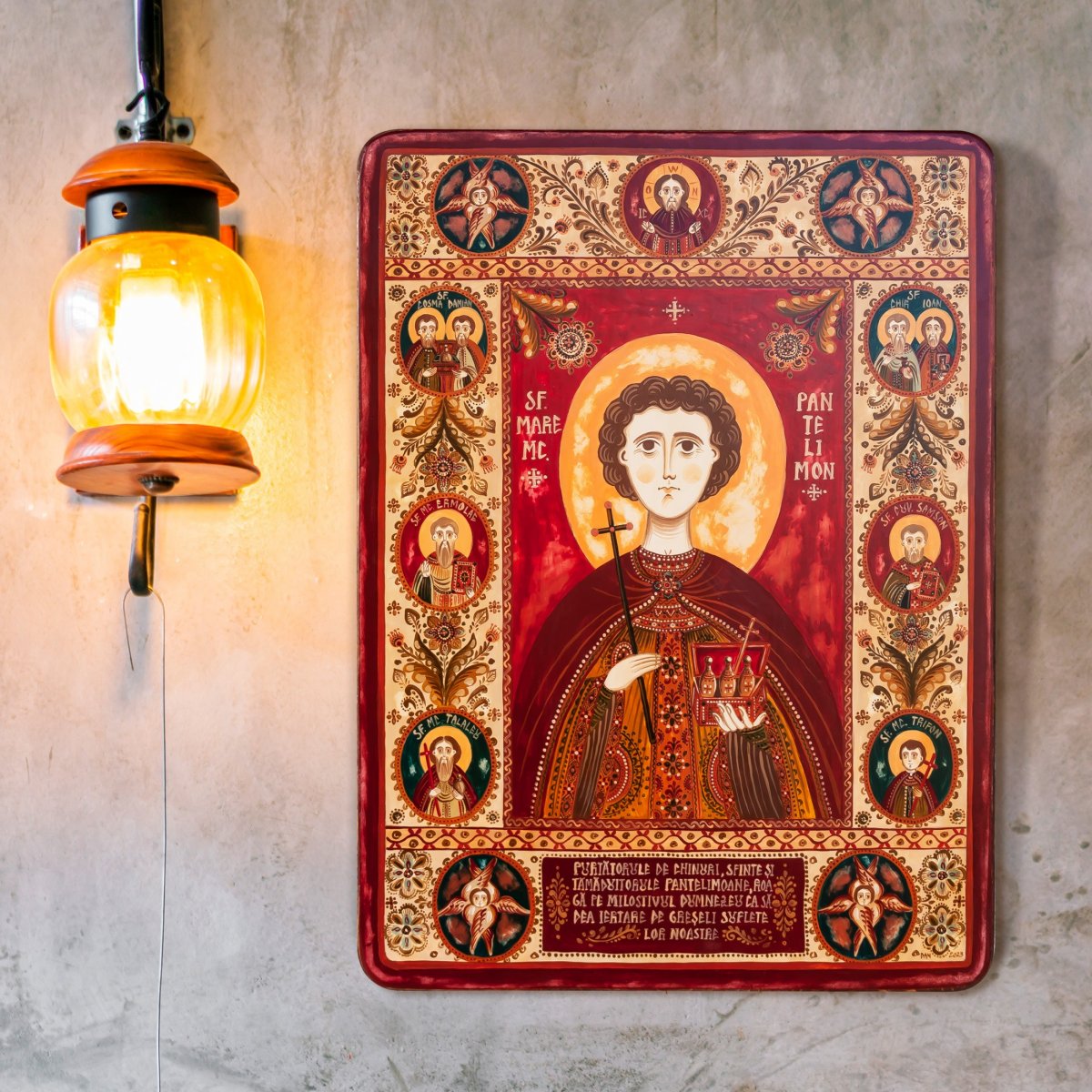 Wood icon, "Saint Pantaleon", Hand painted
