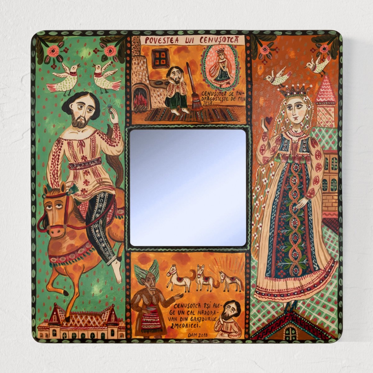 Tablou pe lemn cu oglindă, "Cenușotcă", 23x23 cm