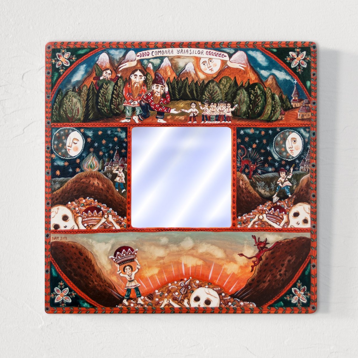 Tablou pe lemn cu oglindă, "Comoara Uriașilor", 23x23 cm