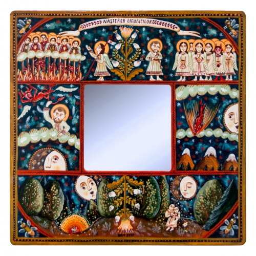 Tablou pe lemn cu oglindă, "Nașterea Licuricilor", 23x23 cm