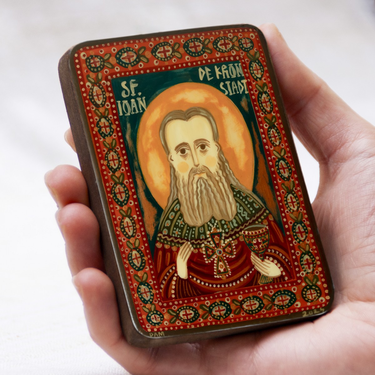 Icoană pe lemn "Sfântul Ioan din Kronstadt", miniatură, 7x10 cm