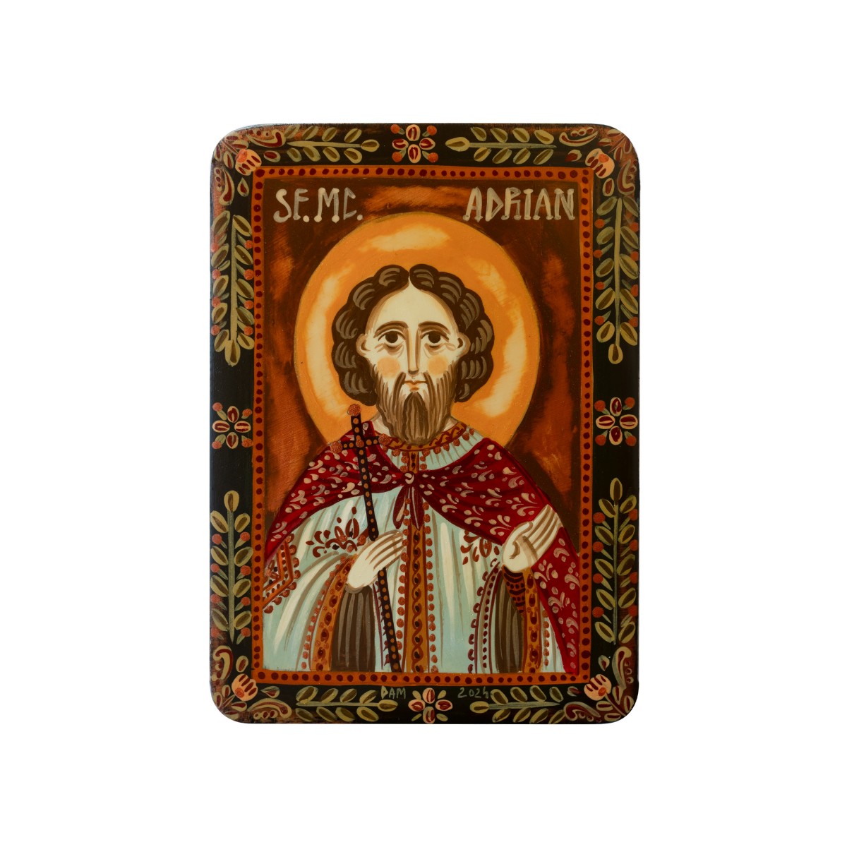 Wood icon, "Saint Adrian", miniature, 7x10cm