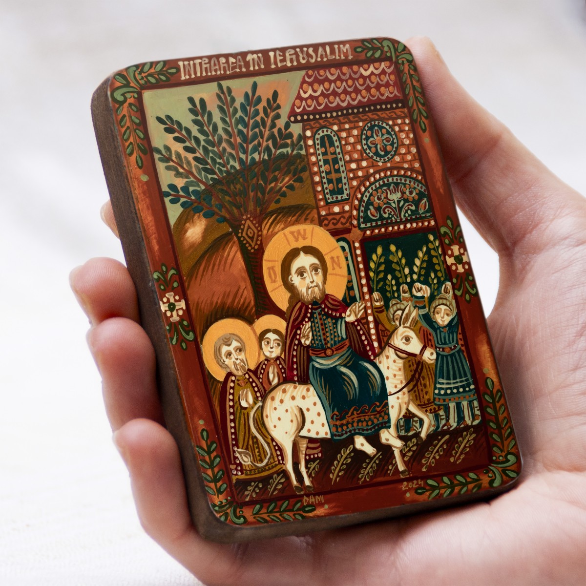 Icoană pe lemn "Intrarea Domnului în Ierusalim", miniatură, 7x10 cm