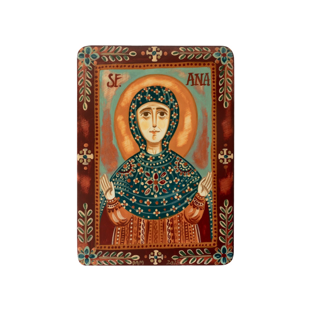 Icoană pe lemn "Sfânta Ana", miniatură, 7x10 cm