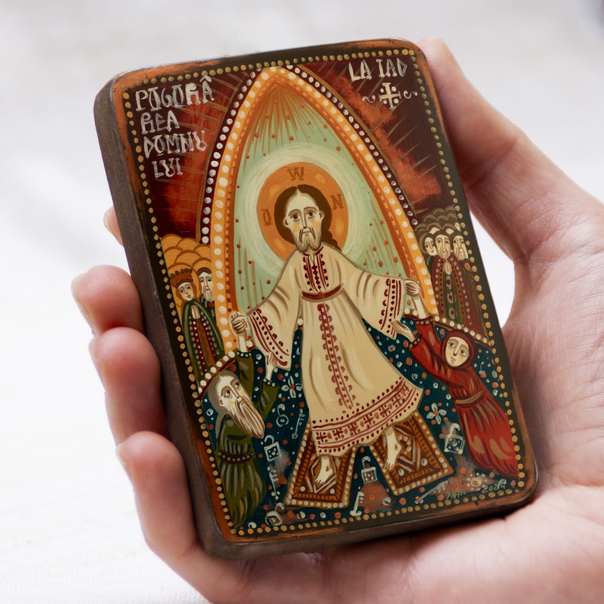 Wood icon, "The descent of Christ into Hell", miniature, 7x10cm