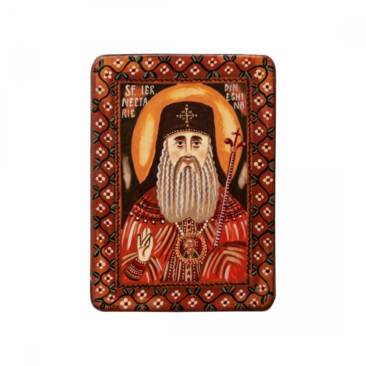 Icoană pe lemn "Sfântul Nectarie", miniatură, 7x10 cm