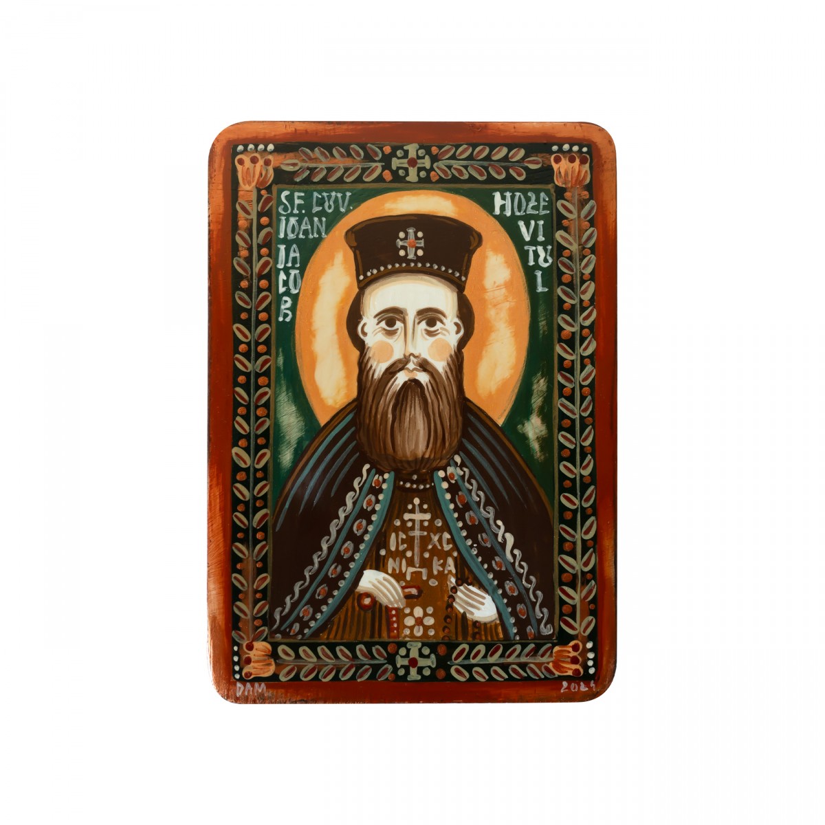 Wood icon, "Saint John James the Chozebite", miniature, 7x10cm
